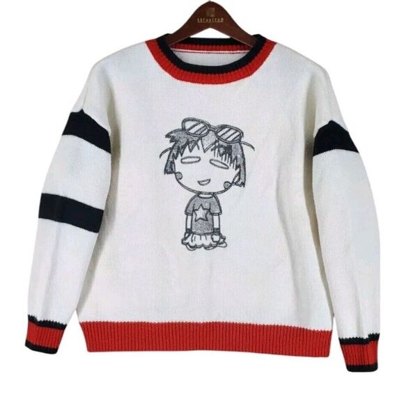 Grace Sweaters - Grace Chow x Chibi Maruko Chan Knit Sweater Japanese Womens S Ivory White Red LS
